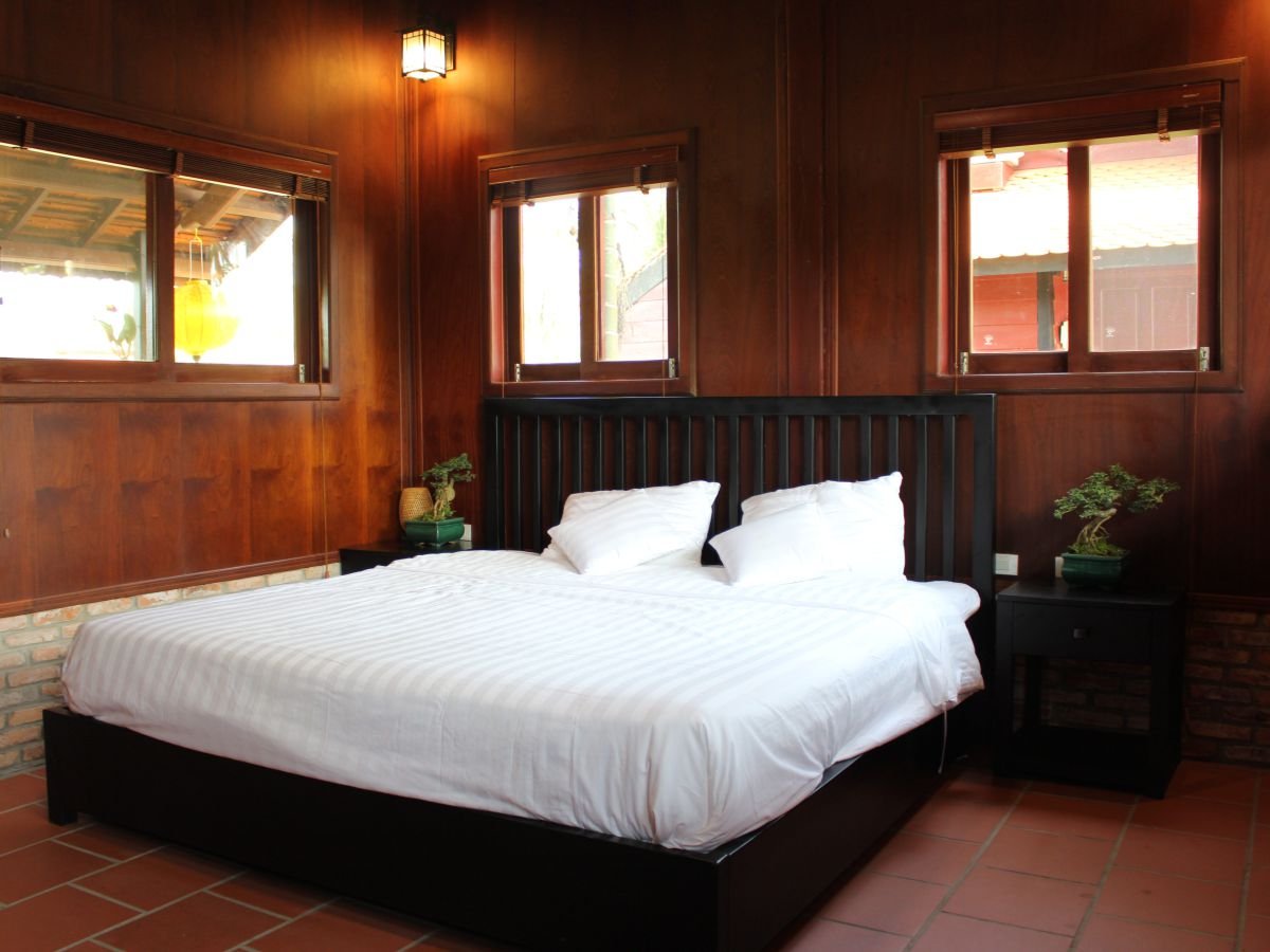Wooden bungalow with double bed